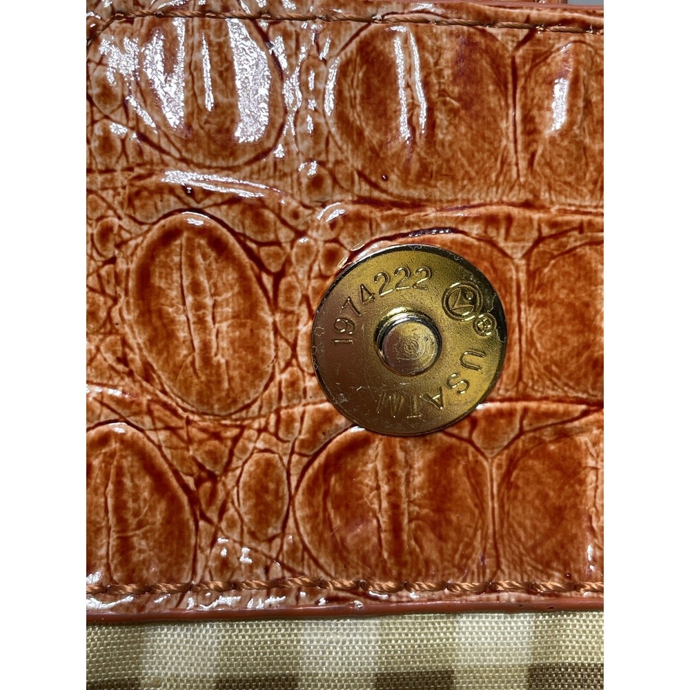 Vtg Crocodile Print Envelope Clutch Burnt Orange Large Purse Y2K Faux‎ Leather - Picture 7 of 16